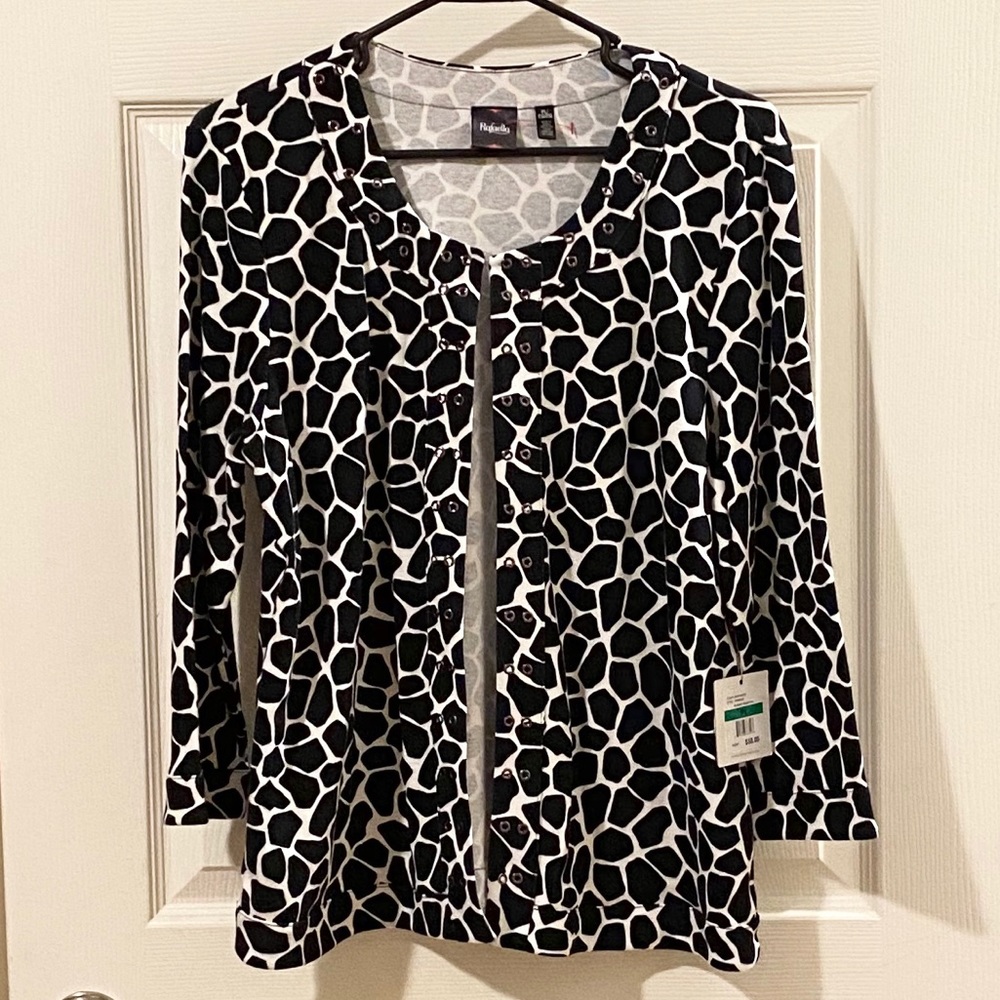 Rafaella Black White Giraffe Print Cardigan NWT